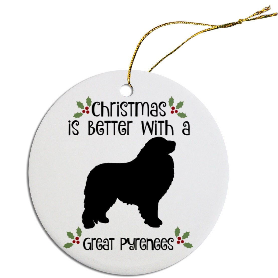 Dog Breed Specific Round Christmas Ornament, "Great Pyrenees"