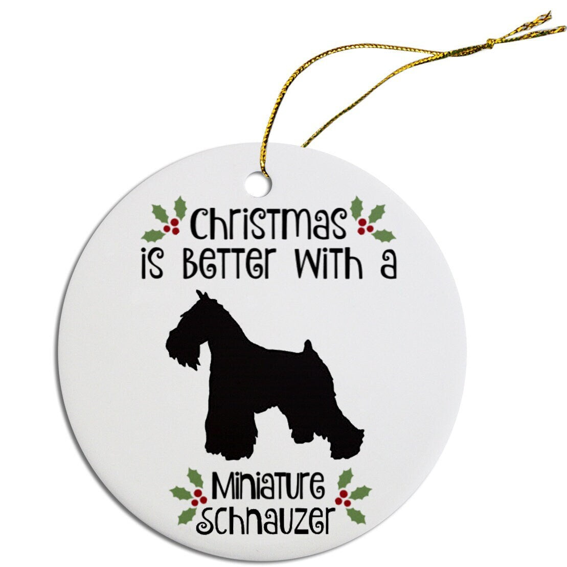 Dog Breed Specific Round Christmas Ornament, "Miniature Schnauzer"