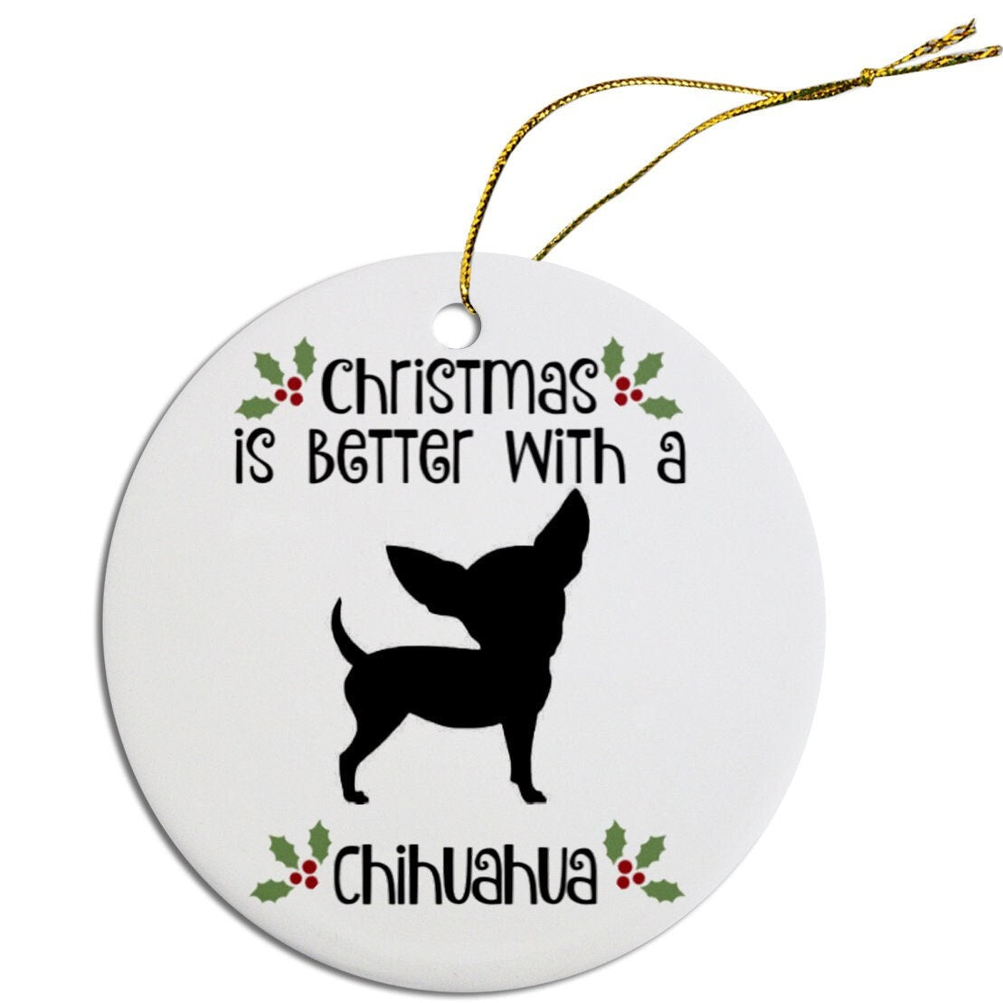 Dog Breed Specific Round Christmas Ornament, "Chihuahua"