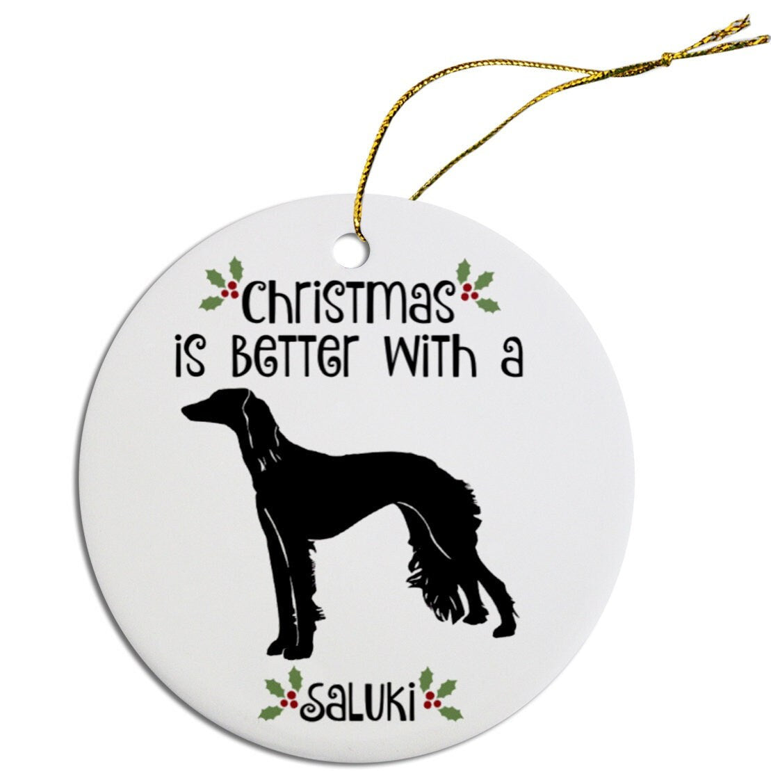 Dog Breed Specific Round Christmas Ornament, "Saluki"