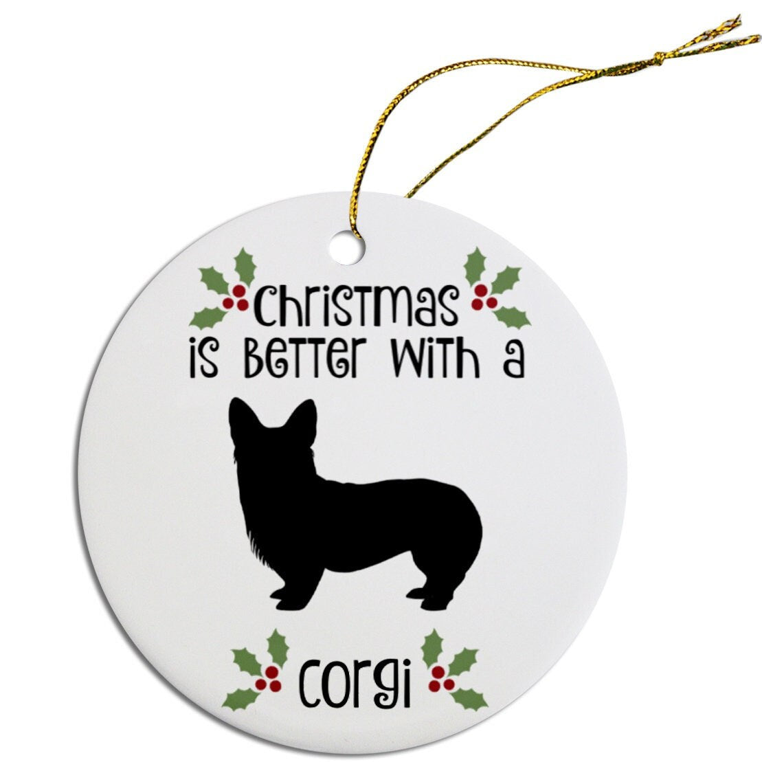 Dog Breed Specific Round Christmas Ornament, "Corgi"