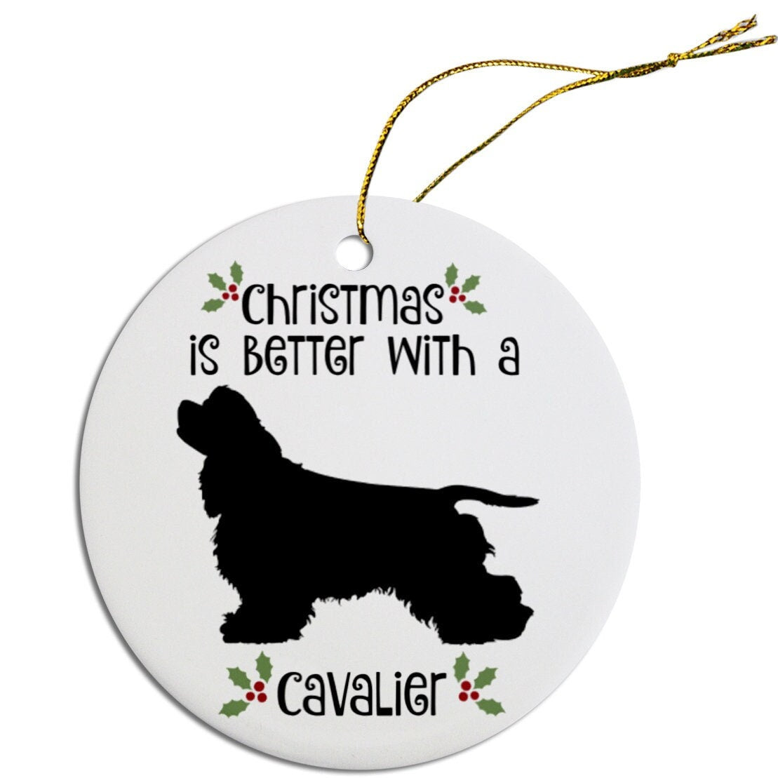 Dog Breed Specific Round Christmas Ornament, "Cavalier"