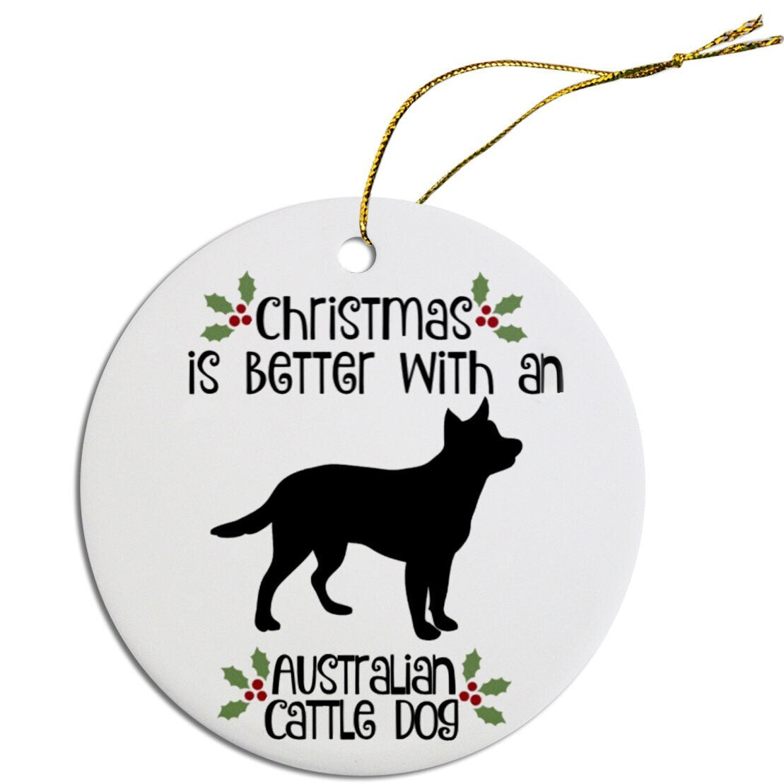 Dog Breed Specific Round Christmas Ornament, "Australian Cattle Dog"