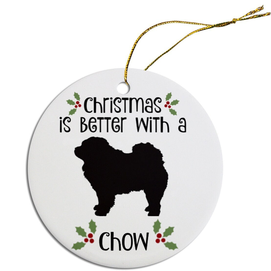 Dog Breed Specific Round Christmas Ornament, "Chow"