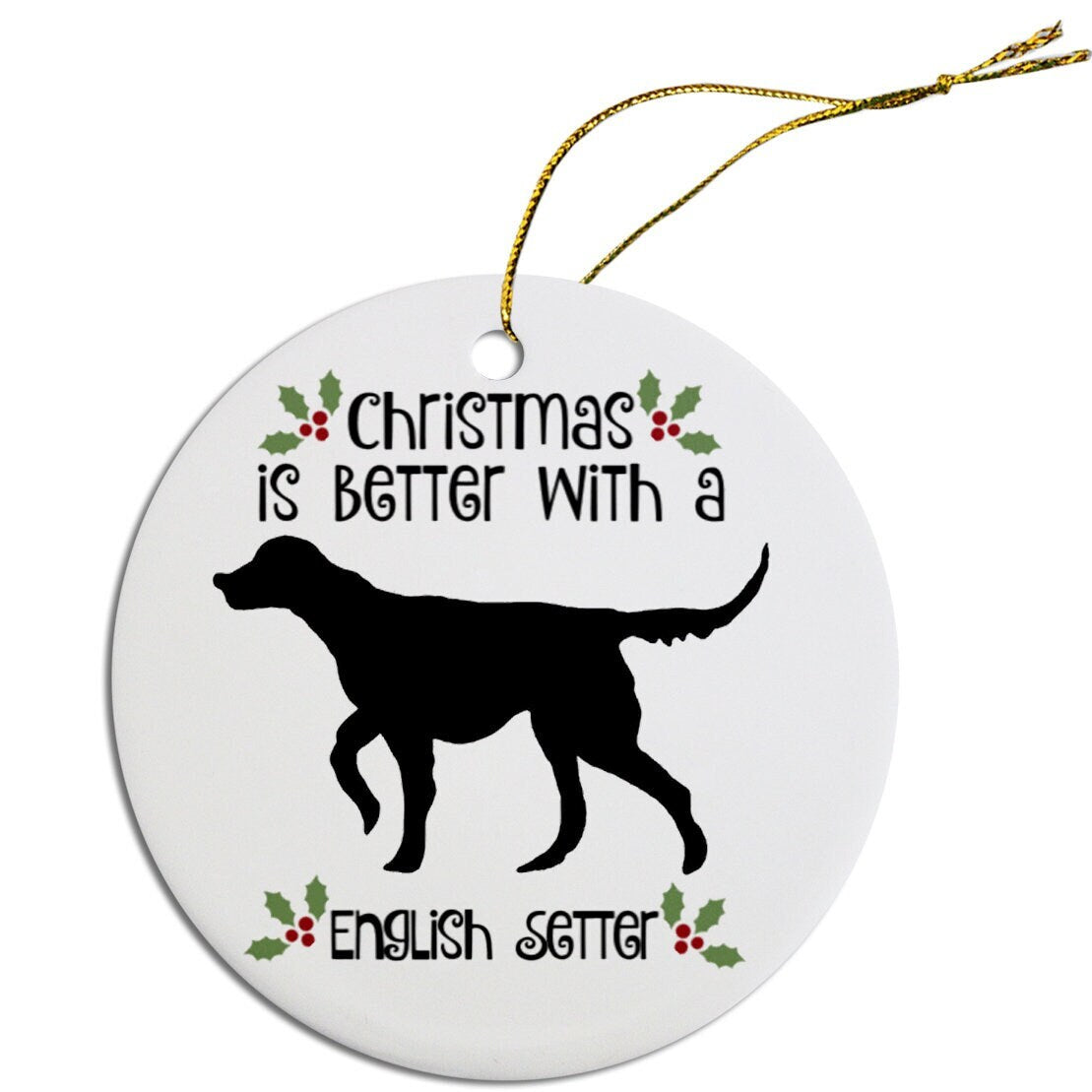 Dog Breed Specific Round Christmas Ornament, "English Setter"