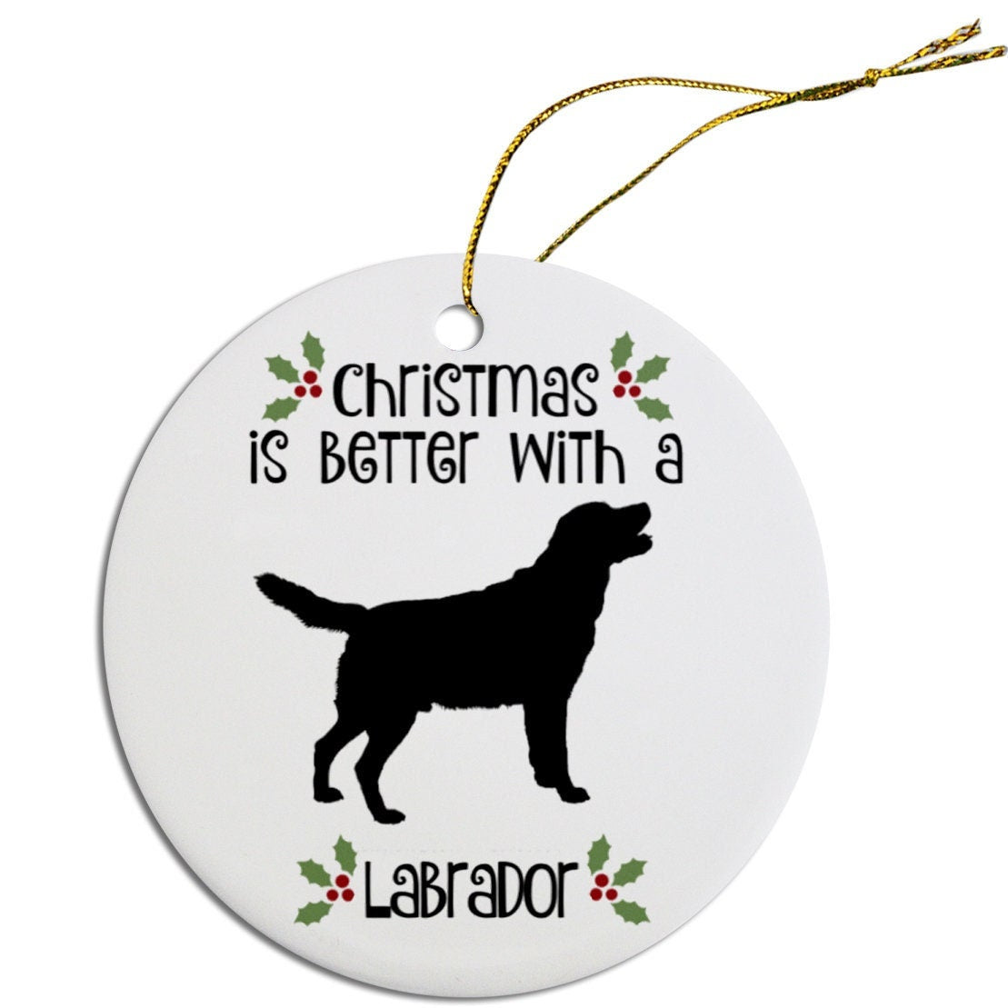 Dog Breed Specific Round Christmas Ornament, "Labrador"