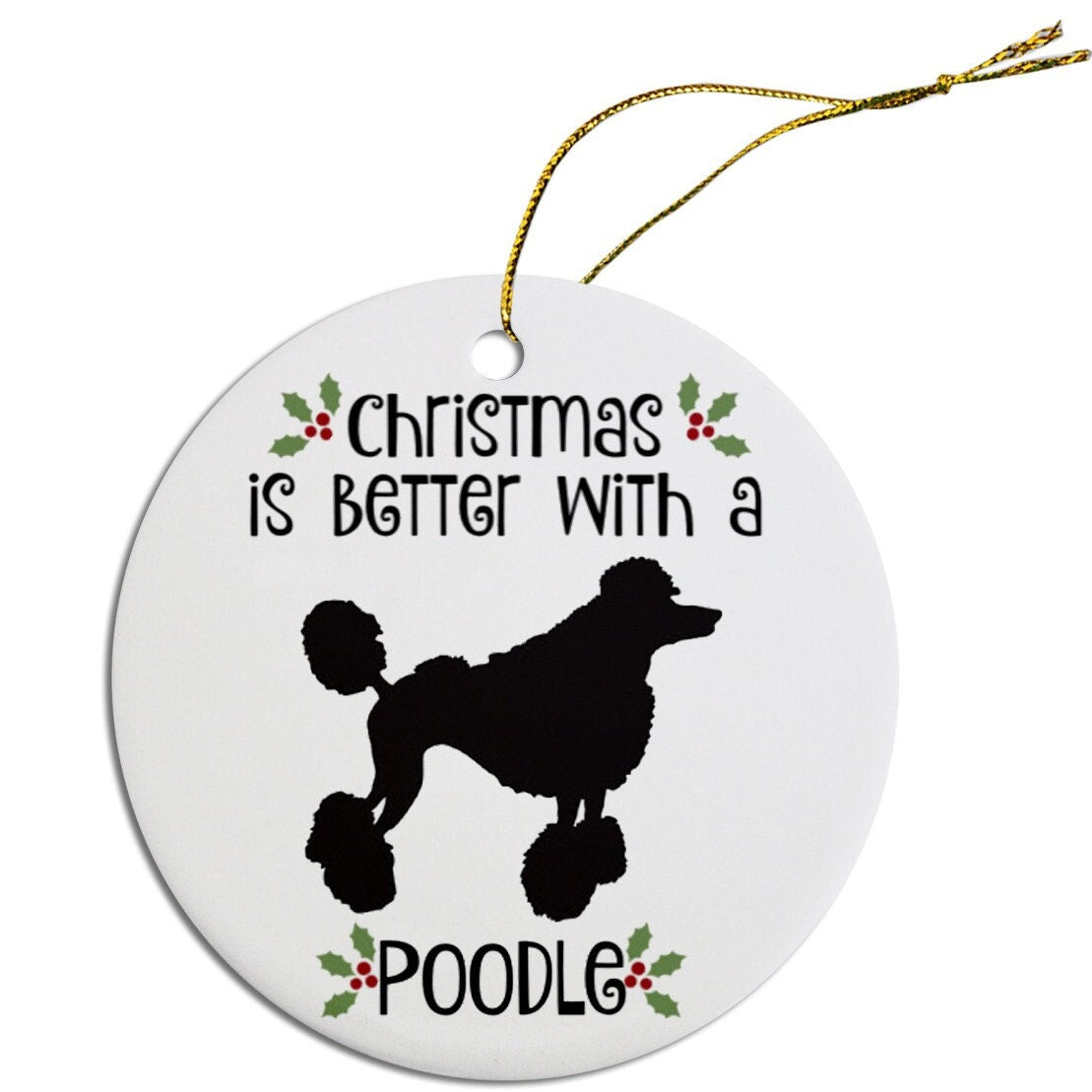 Dog Breed Specific Round Christmas Ornament, "Poodle"