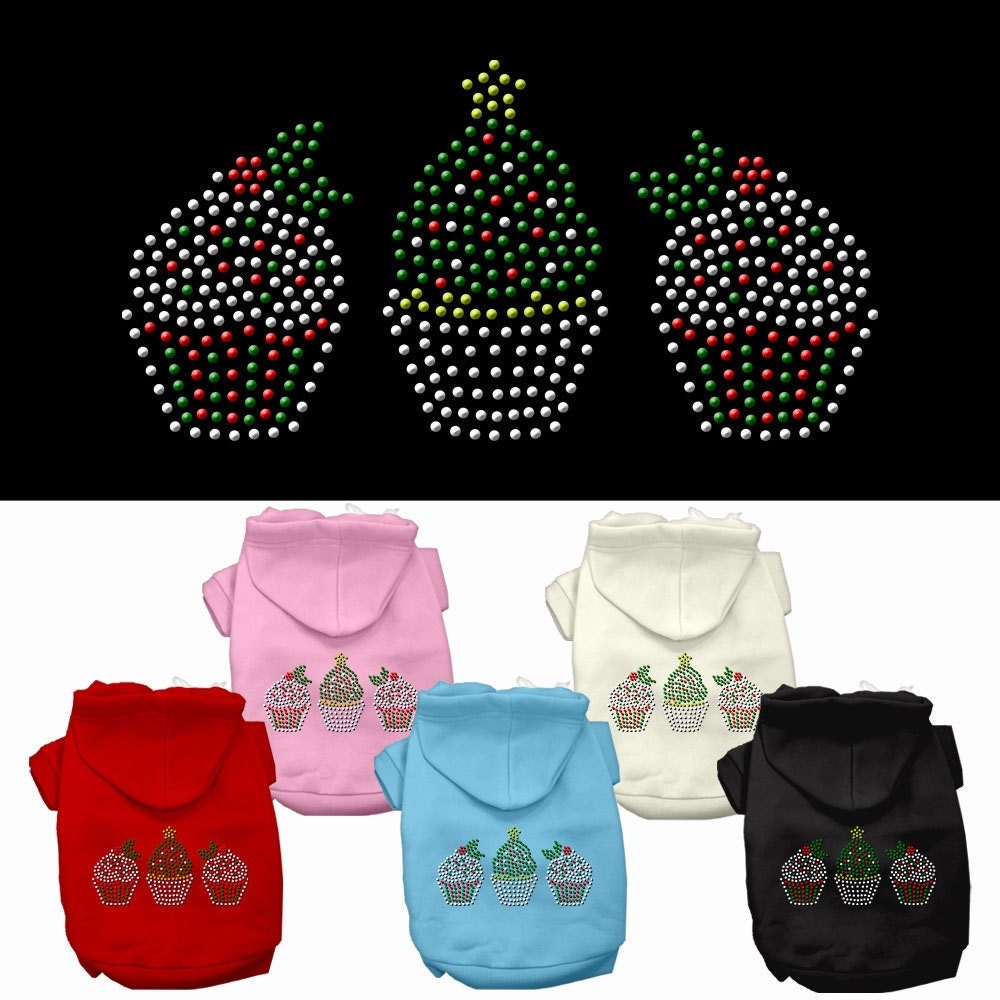 Christmas Pet, Dog & Cat Hoodie Rhinestone, "Christmas Cupcake Trio"