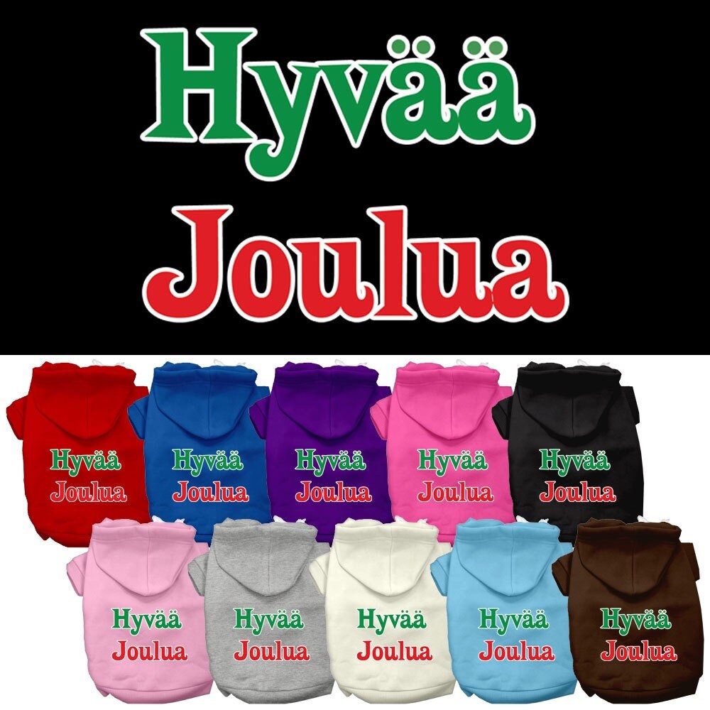 Pet Dog & Cat Hoodie Screen Printed, "Hyvaa Joulua"