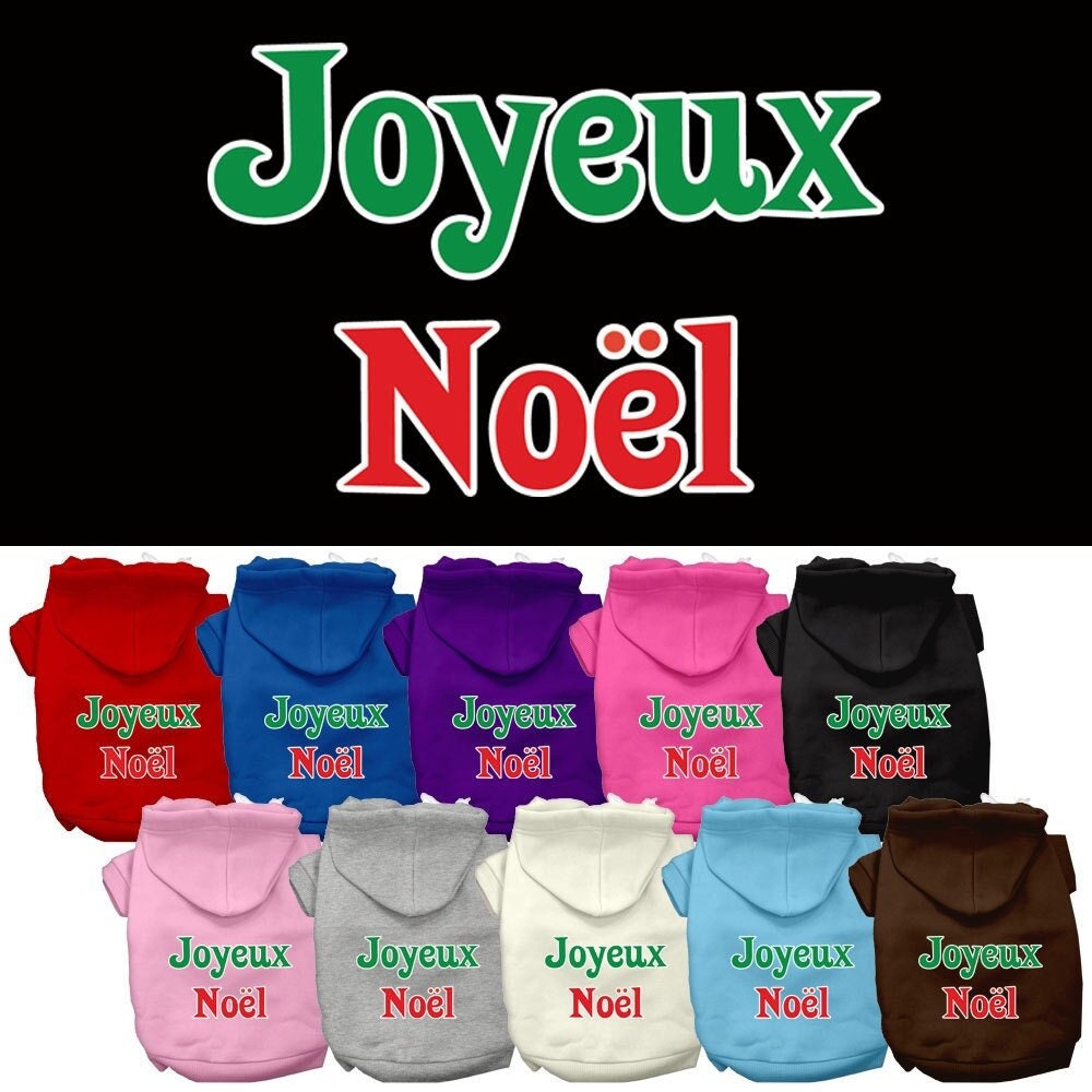 Christmas Pet Dog & Cat Hoodie Screen Printed, "Joyeux Noel"