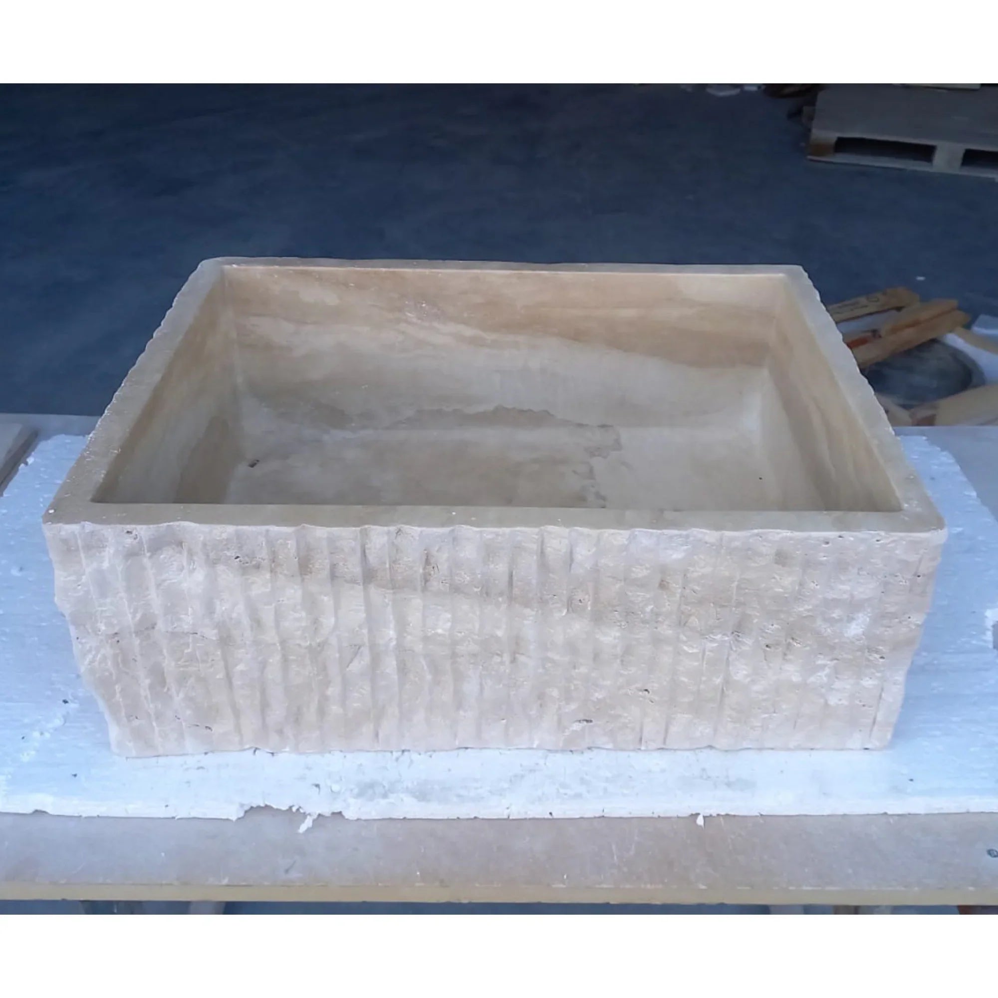 Travertine Rectangular Sink Natural Stone Above Vanity Bathroom Sink (W)23" (D)18" (H)8"