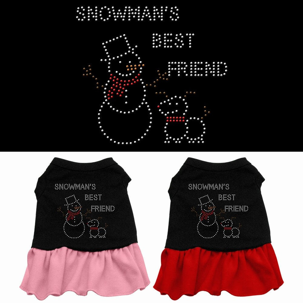 Christmas Pet Dog & Cat Dress Rhinestone, "Snowman's Best Friend"