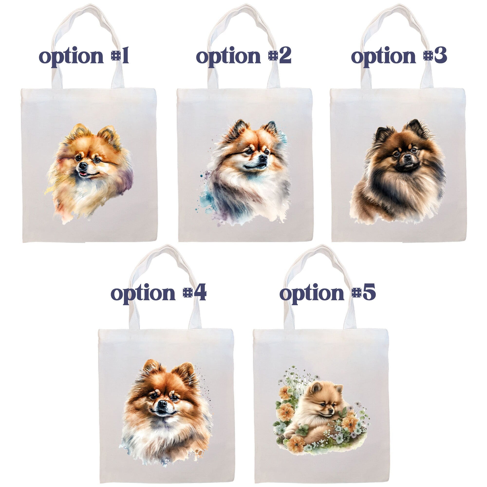 Canvas Tote Bag, Zippered With Handles & Inner Pocket, "Pomeranian"