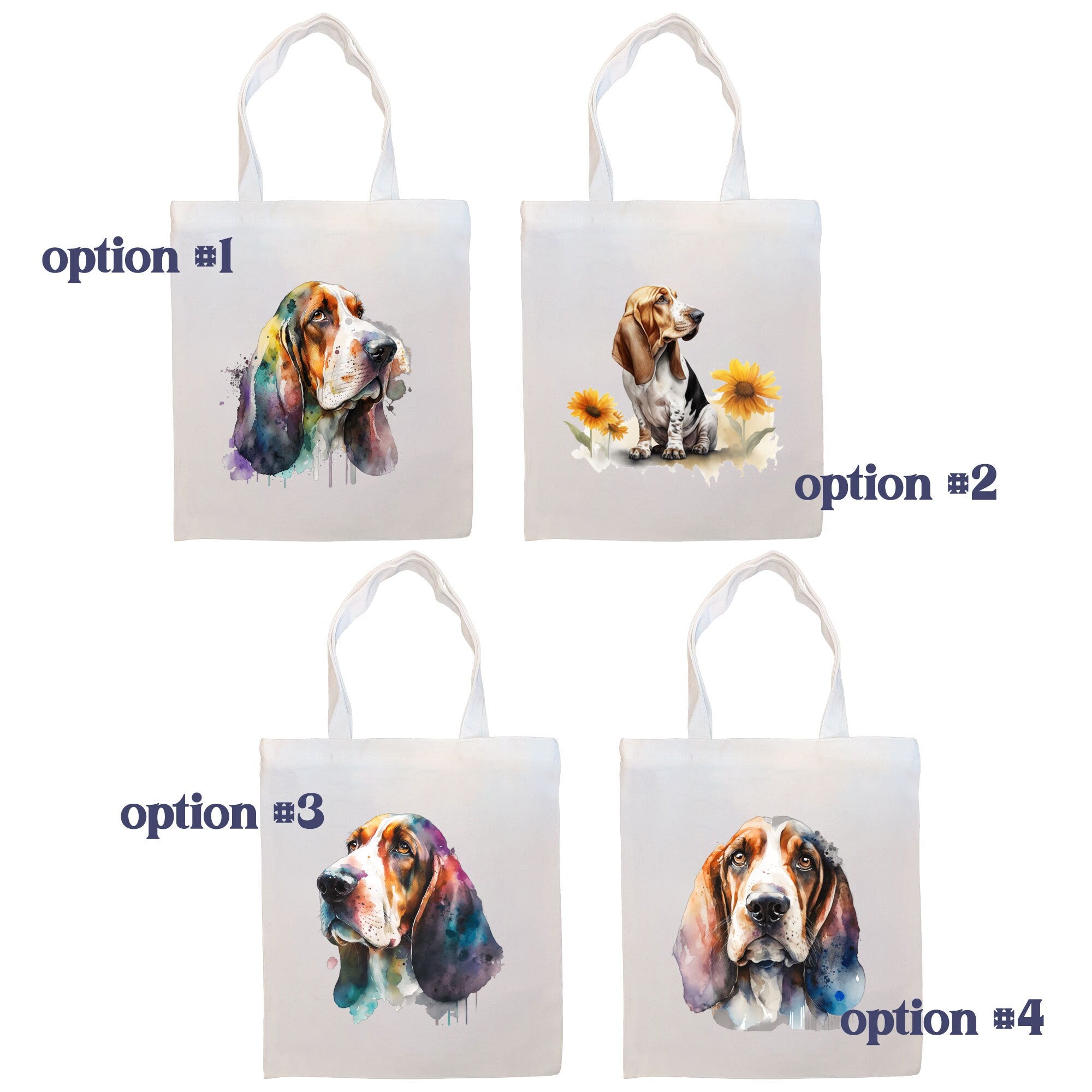 Canvas Tote Bag, Zippered With Handles & Inner Pocket, "Basset Hound"