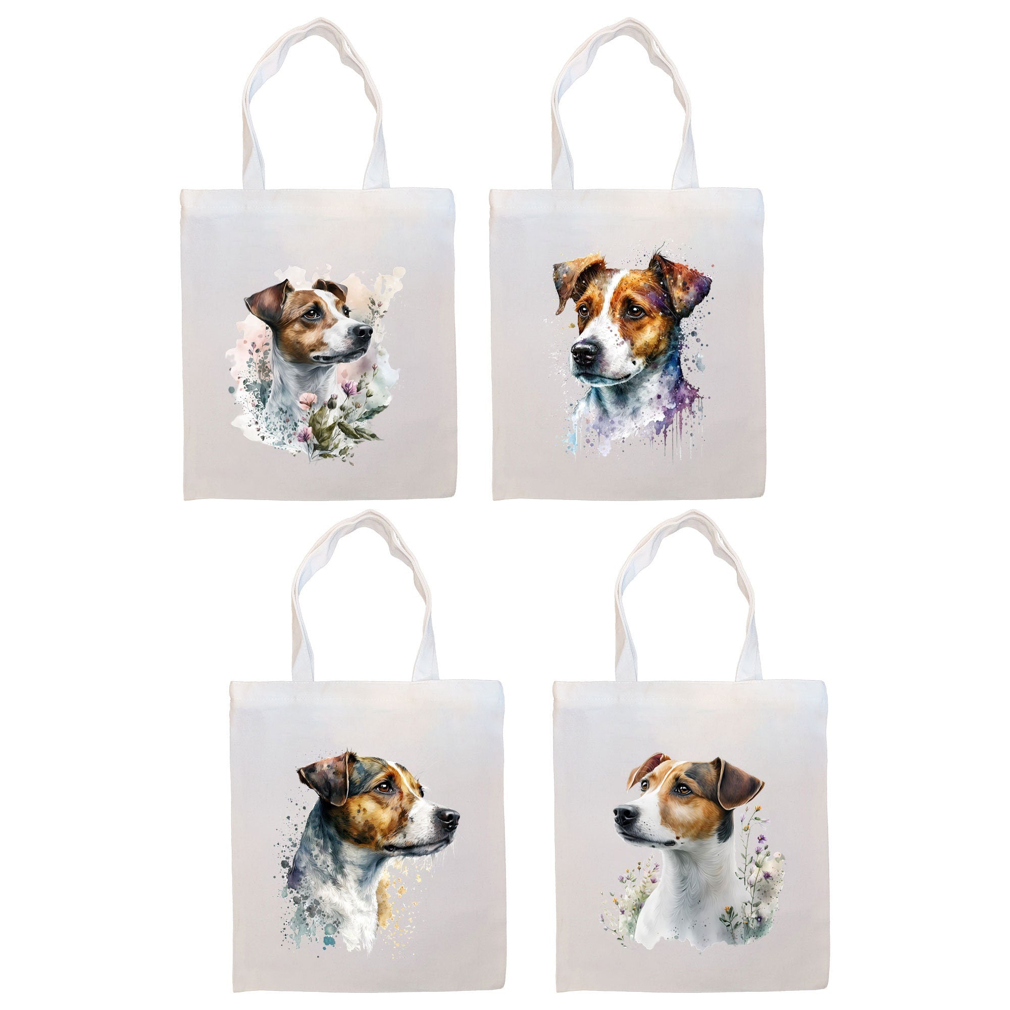 Canvas Tote Bag, Zippered With Handles & Inner Pocket, "Jack Russell Terrier"