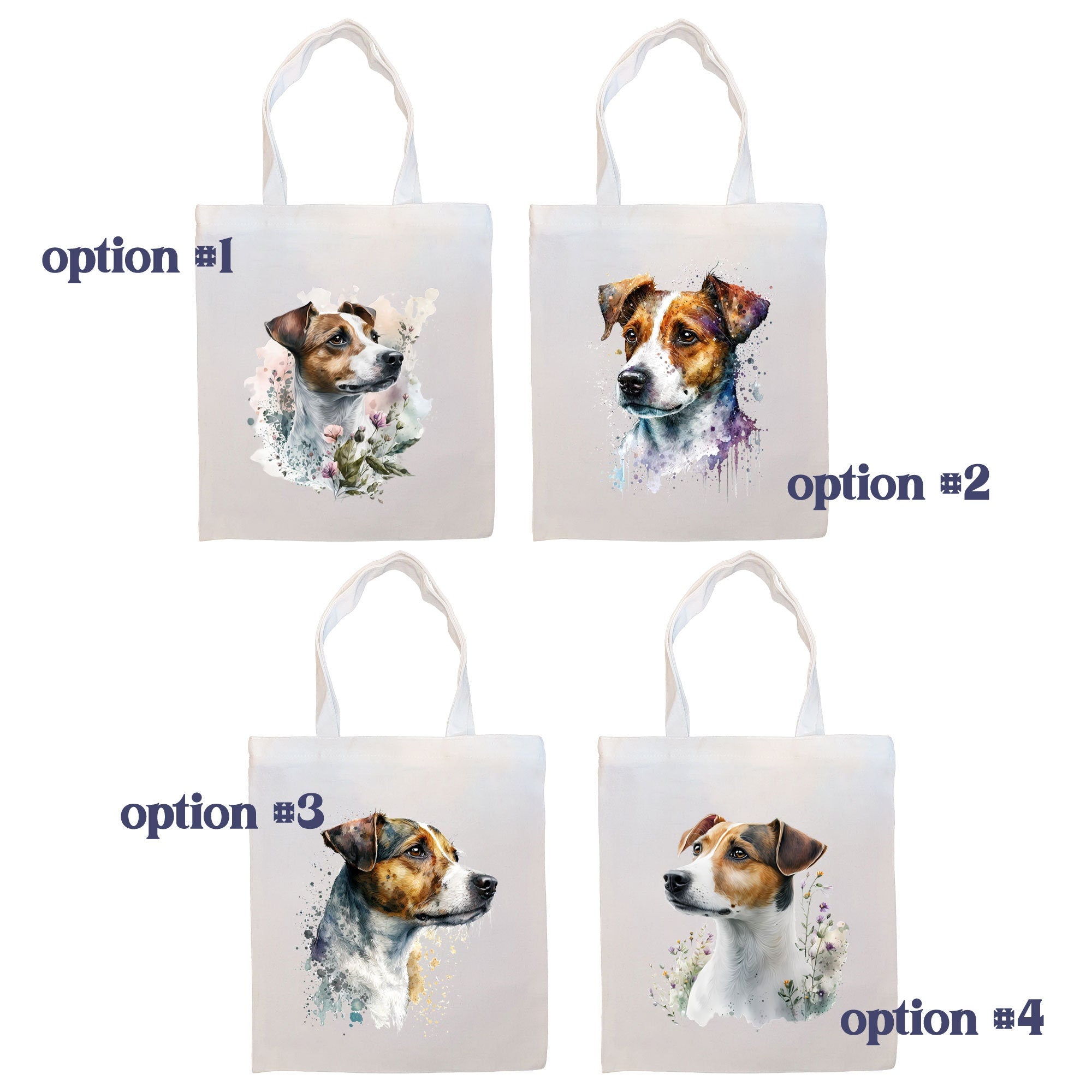 Canvas Tote Bag, Zippered With Handles & Inner Pocket, "Jack Russell Terrier"