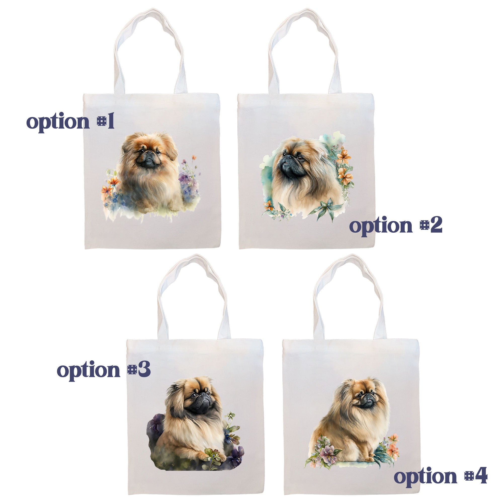 Canvas Tote Bag, Zippered With Handles & Inner Pocket, "Pekingese"