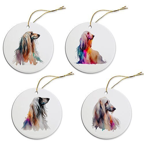 Dog Breed Specific Round Christmas Ornament, "Afghan Hound"