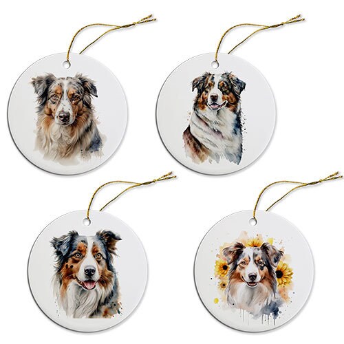 Dog Breed Specific Round Christmas Ornament, "Australian Shepherd"