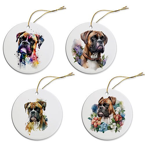 Dog Breed Specific Round Christmas Ornament, "Boxer"