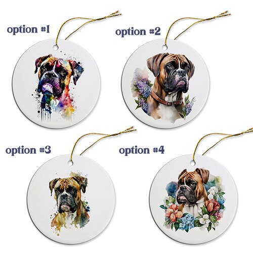 Dog Breed Specific Round Christmas Ornament, "Boxer"