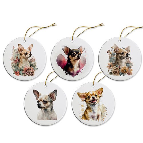 Dog Breed Specific Round Christmas Ornament, "Chihuahua"