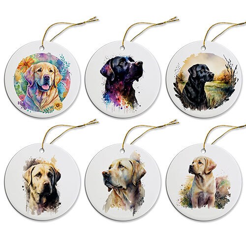 Dog Breed Specific Round Christmas Ornament, "Labrador"