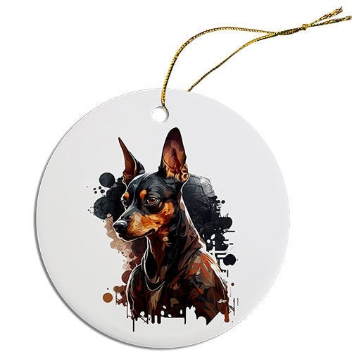 Dog Breed Specific Round Christmas Ornament, "Miniature Pinscher"