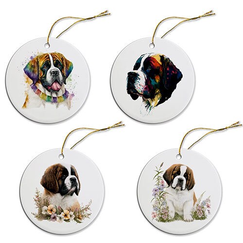 Dog Breed Specific Round Christmas Ornament, "St. Bernard"