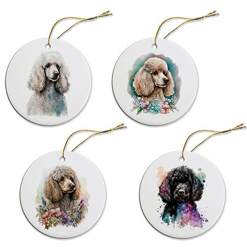 Dog Breed Specific Round Christmas Ornament, "Toy Poodle"