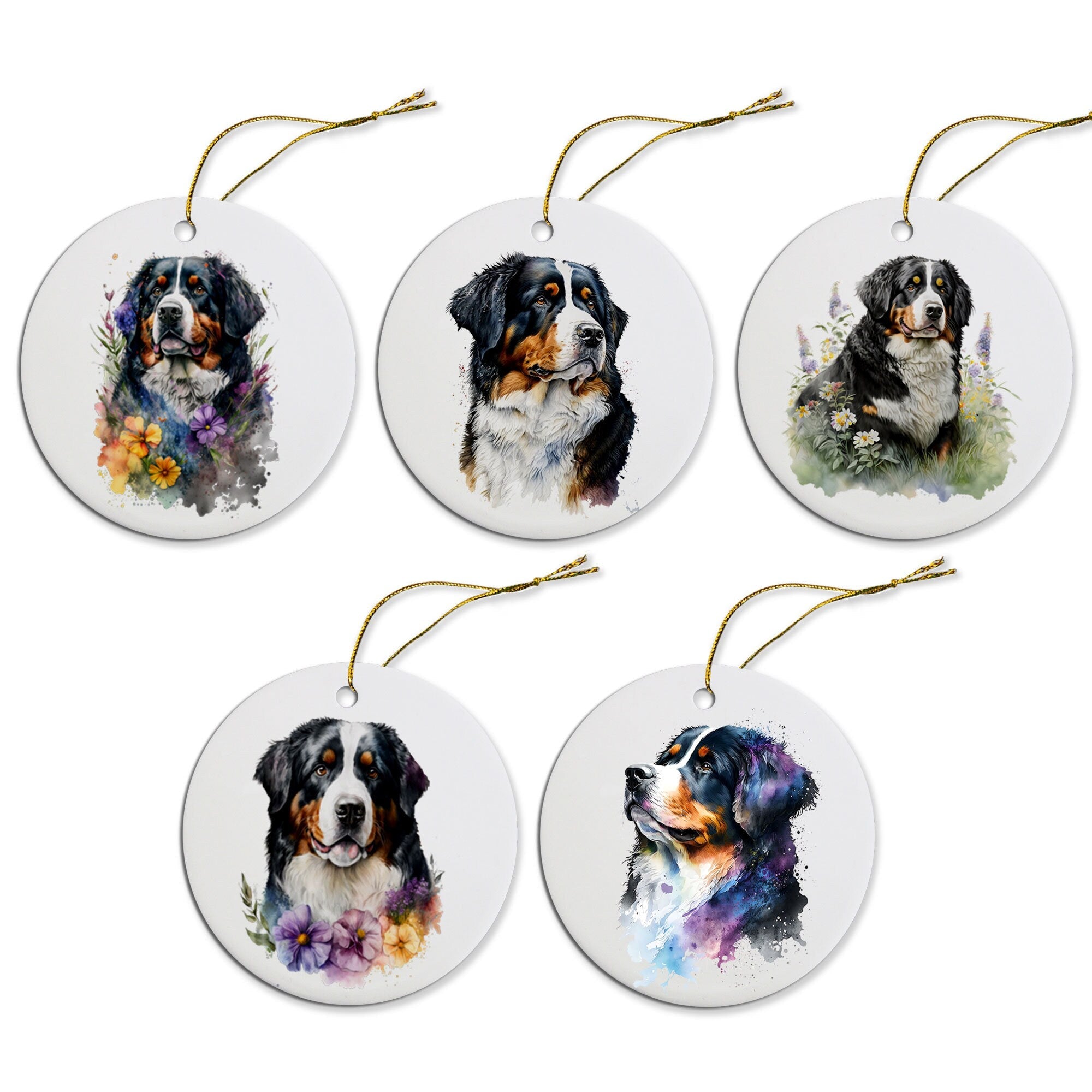 Dog Breed Specific Round Christmas Ornament, "Bernese Mountain Dog"