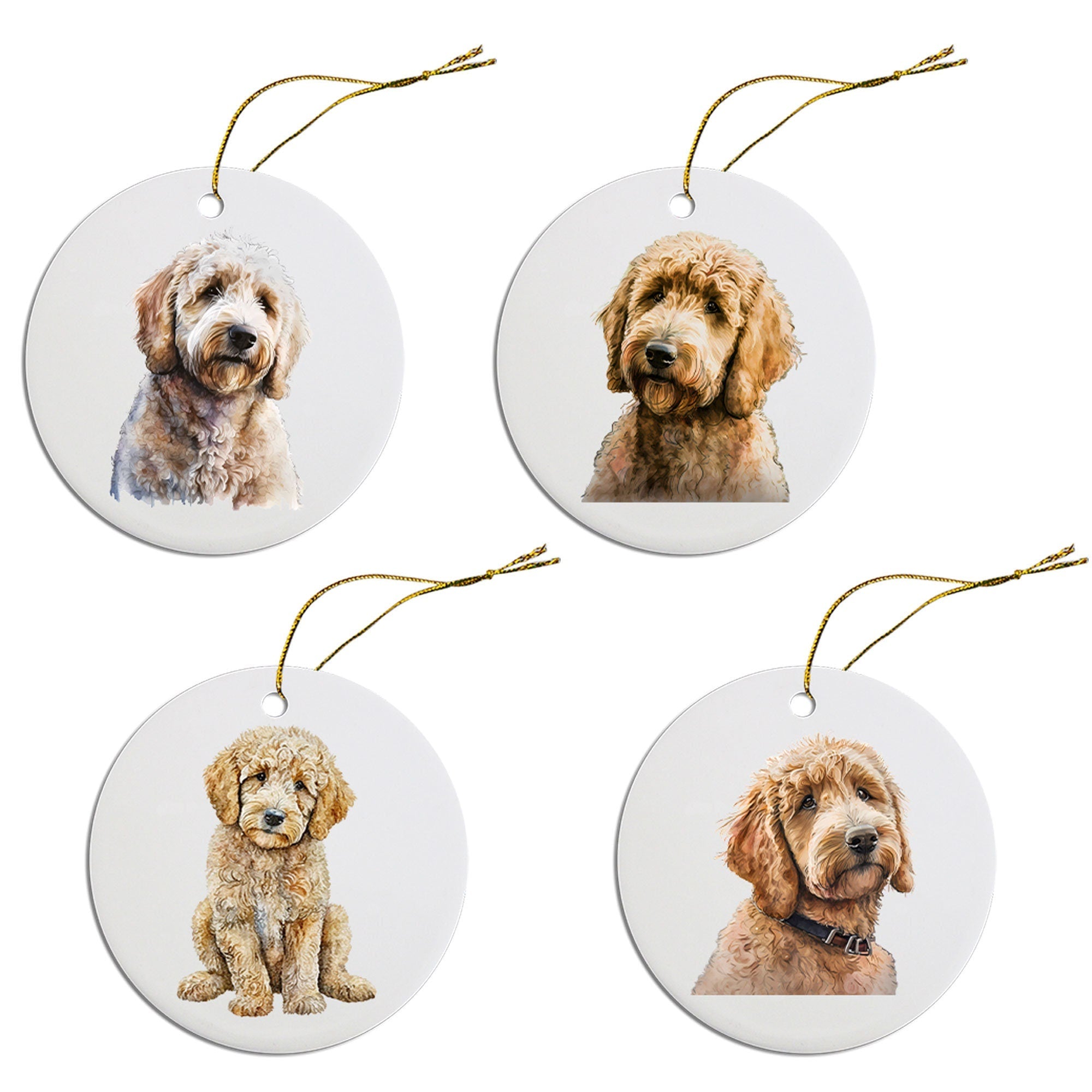 Dog Breed Specific Round Christmas Ornament, "Goldendoodle"