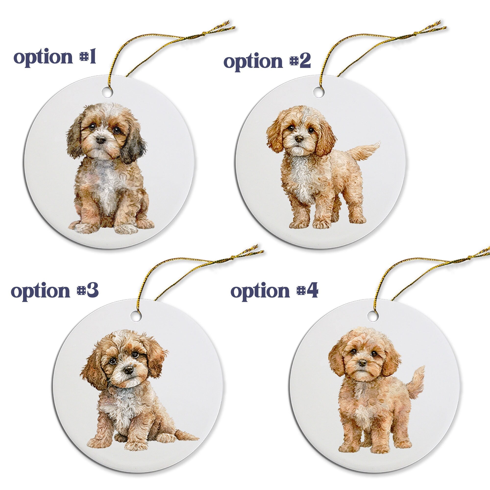 Dog Breed Specific Round Christmas Ornament, "Cavapoo"