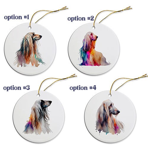 Dog Breed Specific Round Christmas Ornament, "Afghan Hound"