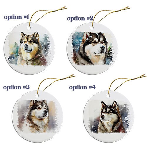 Dog Breed Specific Round Christmas Ornament, "Alaskan Malamute"