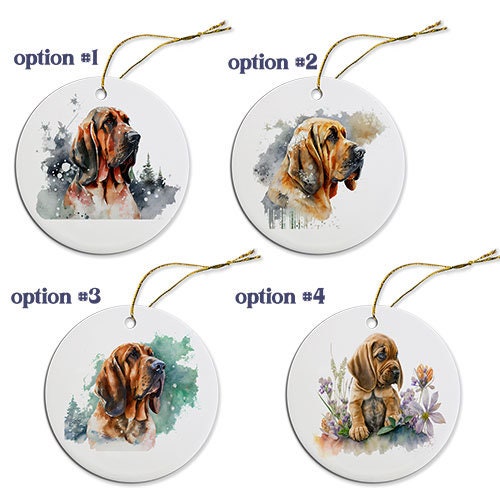 Dog Breed Specific Round Christmas Ornament, "Bloodhound"