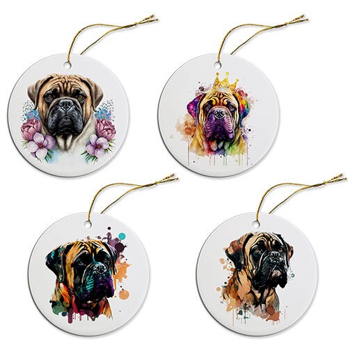 Dog Breed Specific Round Christmas Ornament, "Bullmastiff"