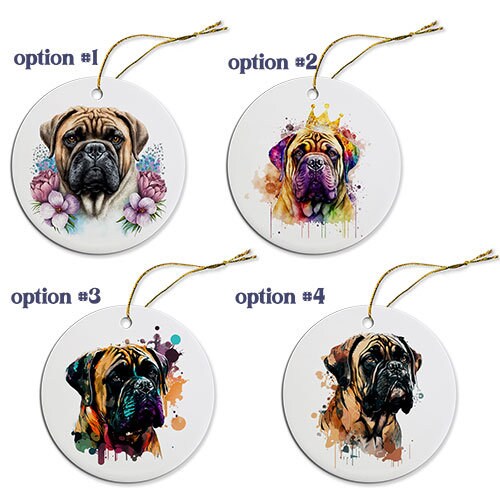 Dog Breed Specific Round Christmas Ornament, "Bullmastiff"