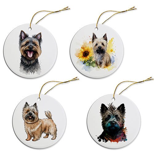 Dog Breed Specific Round Christmas Ornament, "Cairn Terrier"