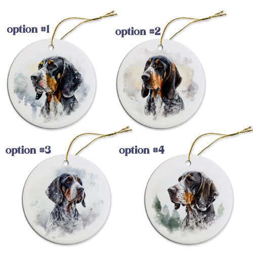 Dog Breed Specific Round Christmas Ornament, "Coonhound"