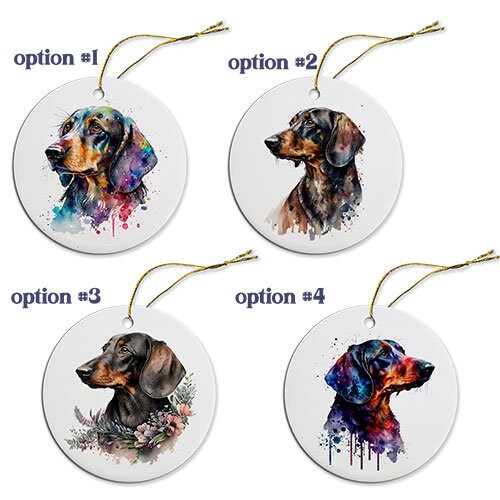 Dog Breed Specific Round Christmas Ornament, "Dachshund"