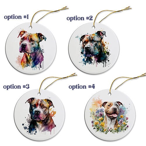 Dog Breed Specific Round Christmas Ornament, "Pit Bull"