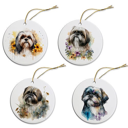 Dog Breed Specific Round Christmas Ornament, "Shih Tzu"