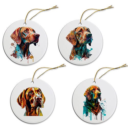 Dog Breed Specific Round Christmas Ornament, "Vizsla"