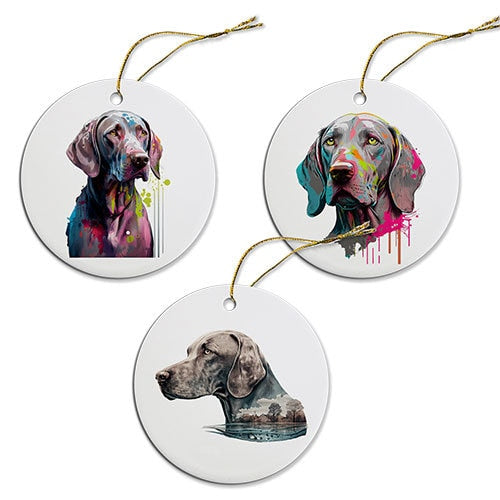 Dog Breed Specific Round Christmas Ornament, "Weimaraner"