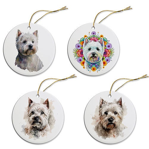 Dog Breed Specific Round Christmas Ornament, "Westie"