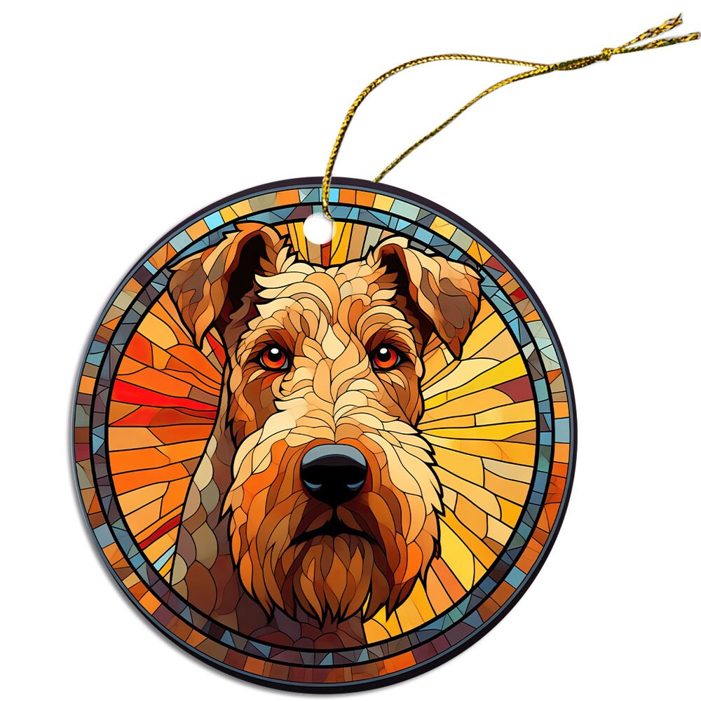 Dog Breed Christmas Ornament Stained Glass Style, "Airedale Terrier"