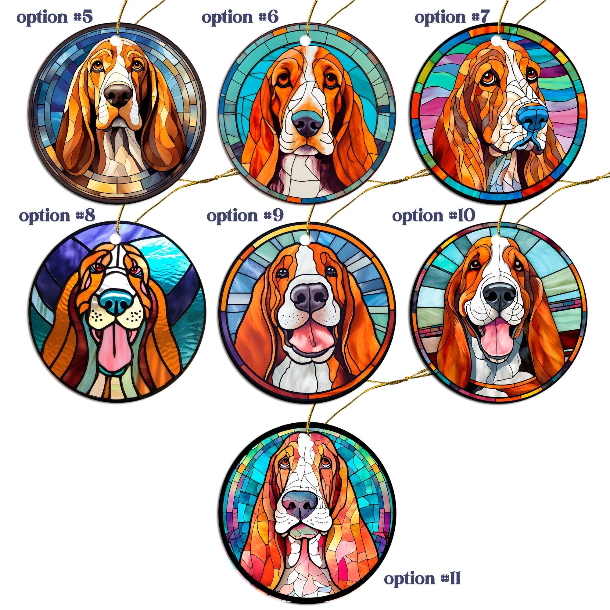 Dog Breed Christmas Ornament Stained Glass Style, "Basset Hound"