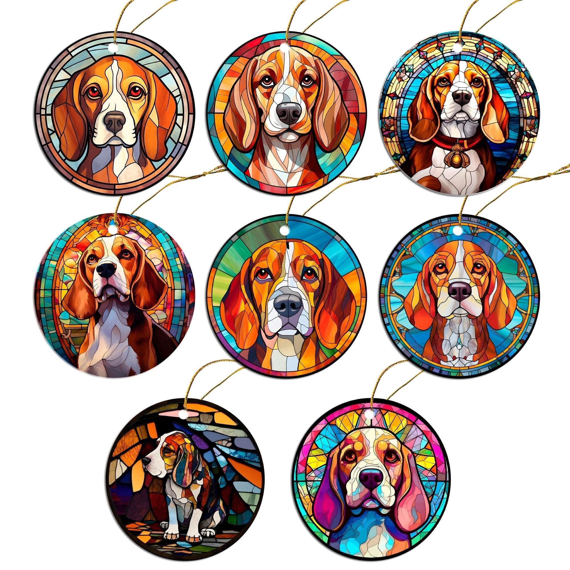 Dog Breed Christmas Ornament Stained Glass Style, "Beagle"