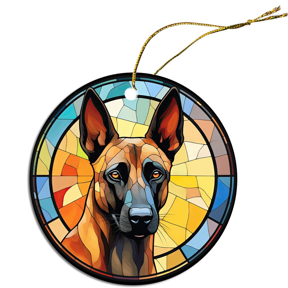 Dog Breed Christmas Ornament Stained Glass Style, "Belgian Malinois"